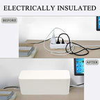 [Set of 3] 3 Cable Management Boxes + 3 Wire Ties, Large Cord Box Organizers to Hold and Hide Power Strip Charger Adapter Power Cord Charging Station USB HUB (White)