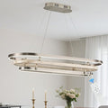 3 Ring LED Chandelier Nickel Rectangular Chandeliers 39in Wood Pirinted Oval Dining Room Chandeliers Over Table Dimmable Weathered Wood Rectangle Chandelier Light for Kitchen Island Study Room
