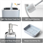 Umimile Grey Bathroom Accessories Set, 9-Piece Bathroom Set with Toothbrush Holder, Toothbrush Cup, Soap Dispenser, Soap Dish, Vanity Tray, Toilet Brush Holder, Qtip Holder and Trash Can
