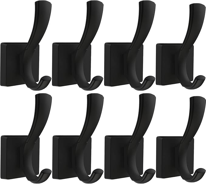 Black Wall Hooks Coat Hook, Towel Hooks Robe Hook for Bathroom, Entryway Mudroom Hooks for Hanging Coat Key Hat Backpack (8 Pack, Black)
