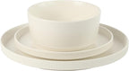 Gibson Home Dempsey Road 12-Piece Stoneware Dinnerware Set – Service for 4, Round White Plates and Bowls, Durable Solid Color Modern Embossed Dish Set, Microwave & Dishwasher Safe