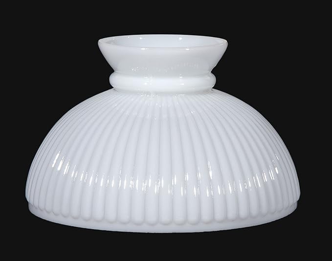 B&P Lamp® 10" Cased White Glass Ribbed Student Lamp Shade with Plain Top