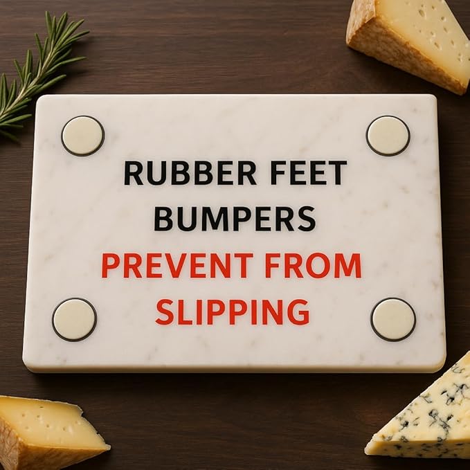 KC KULLICRAFT 8×12 Inches White Marble Cheese & Charcuterie Serving Board – Natural Marble Cutting Board & Pastry Slab with Non‑Slip Feet – Premium Stone Kitchen Tray Gift.