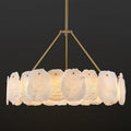 Round Alabaster Chandelier, 32in Spanish Marble Chandeliers for Dining Room, Alabaster Modern Chandeliers for Living Room, Adjustable Gold Chandelier for Bedroom, Bathroom, Kitchen, Foyer, Entryway