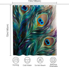 Peafowl Feathers Peacock Teal Shower Curtain Waterproof Picture Plume Pattern Theme Kids Shower Curtain Set with 12 Hooks 72x72 inch Polyester Machine Washable, Turquoise
