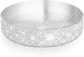 Round Bling Stainless Steel Serving Tray, Shiny Serving Platter for Coffee Table Display, Glitter Rhinestones Decorative Tray for Home Decor (Silver-5.5 inch)