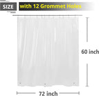 Short Shower Curtain Liner 72x60 - Free Magnetic Clips Closed to Wall, 60 Inch Length Heavy Duty Plastic Shower Curtain, Clear, 72x60
