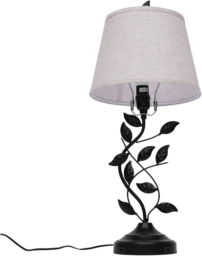 Eapmic Table Lamp with USB Ports,Bedside End Table Lamp Traditional Nightstand Desk Lamp Large Retro Leaf Lamp for Living Bedroom Office (Retro)