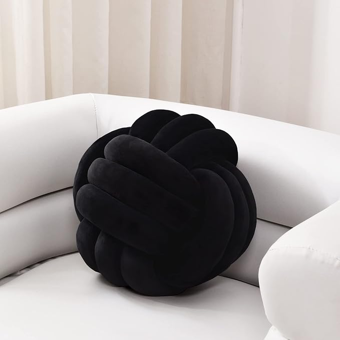 Sioloc Soft Knot Ball Pillows,Round Throw Pillow Cushion Home Decoration Plush Pillow,Throw Knotted Pillow Handmade Round Plush Pillow（7.8inches,Black）