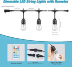 48FT RGB Outdoor String Lights, 15 Shatterproof Edison LED Bulbs, Waterproof Color Changing Patio Lights with Remote. Dimmable Decorative Lighting for Backyard, Camping.