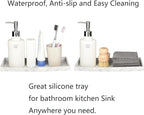 DNC Silicone Bathroom Tray for Counter, 2PC (7.9" +11.8") Vanity Tray for Countertop, Kitchen Sink Soap Tray for Dish Holder Dispenser Toilet Tank Desk Organizer Marble White