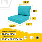 AAAAAcessories Outdoor Deep Seat Cushions, Waterproof, Fade-Resistant Patio Furniture Replacement Cushions, 23.5" x 25.5" x 5" + 23.5" x 19", Turquoise Blue