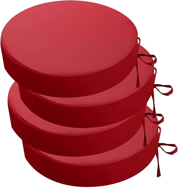 idee-home Outdoor Bistro Chair Cushions, 15”x15”x 3” Thick Outdoor Round Seat Cushions Set of 4 with Ties, Waterproof Round Patio Furniture for Garden
