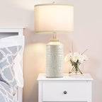 23.5" Ceramic Table Lamps for Living Room, Modern Cream White Table Lamps for Bedrooms Set of 2, Vintage Ceramic Lamps for Night Stands, White Shade Retro Nightstand Lamps for Bedroom