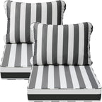 AAAAAcessories Outdoor Deep Seat Cushions, Waterproof, Fade-Resistant Patio Furniture Replacement Cushions, 23.5" x 25.5" x 5" + 23.5" x 19", Set of 2, Gray Cabana Stripe