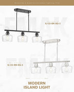 Emak Black Dining Room Light Fixture, Modern 32 Inch Linear Chandelier Lamp with Seeded Glass Shade, Farmhouse 3-Light Kitchen Island Lighting for Kitchen, Dining Room, Bar, IL122-BK-SG-3