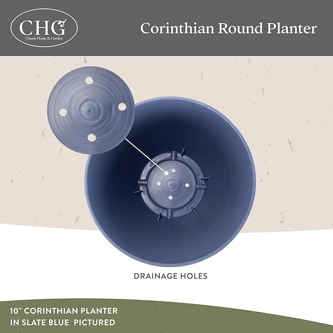 Classic Home and Garden Corinthian Resin Planter Pot - Outdoor & Indoor Plant Pot - Round Planter for Plants & Flowers (13" Slate Blue, Pack of 1)