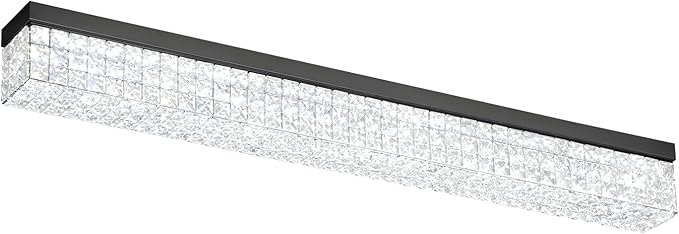 L48 Rectangular Chandelier Flush Mount Rectangle Chandelier Modern K9 Crystal Chandeliers Light Fixture for Dining Room Bedroom Bar Black Crystal Ceiling Lights