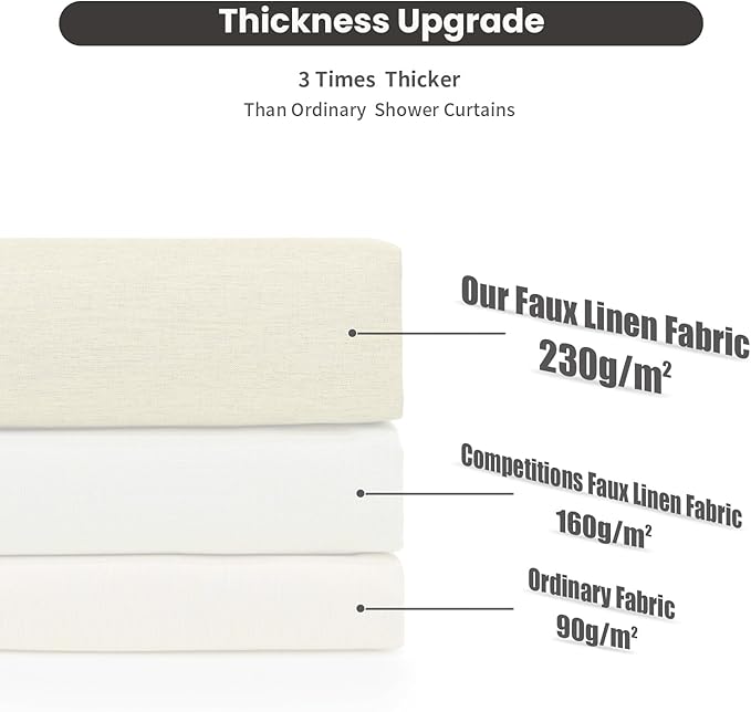 Inhousolu Boho Farmhouse Shower Curtain with Fabric Liner Set, Faux Linen Textured, 14 Metal Hooks Luxury Weighted Hem, Washable Wrinkle Free Bath Curtain for Hotel Bathroom 72" W x 78" L Ivory