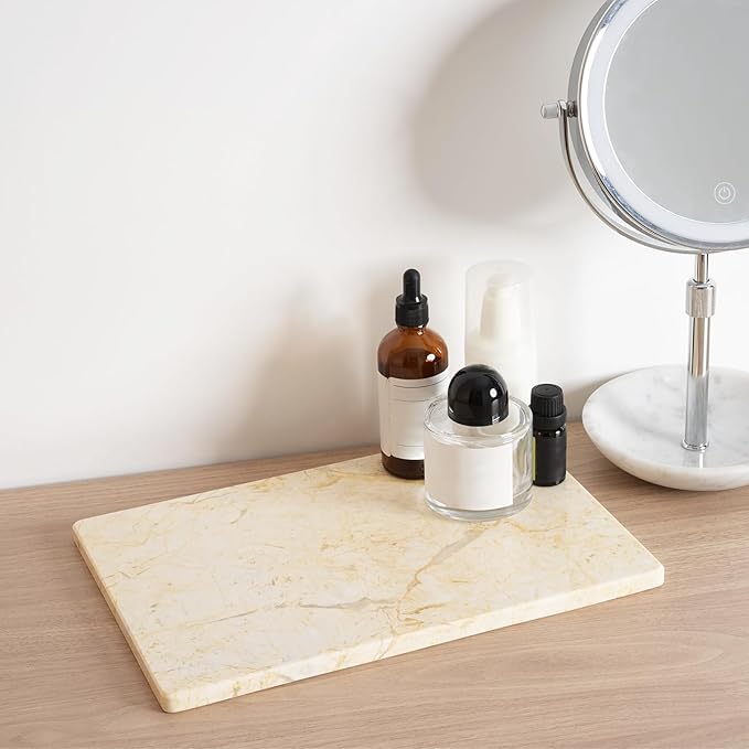 Natural Marble Cutting Boards for Kitchen - 12" x 8" Multi-Purpose Pastry Marble Tray Cheese Board Marble Slab for Counter, Bathroom Perfume Tray Jewelry Candle Plate (Yellow)