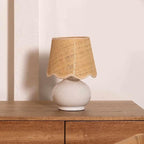 BoutiqueRugs Navarro Boho Ceramic Bedside Table Lamp for Bedroom Nightstand and Living Room - Shade Rattan - White, Beige - 13" H