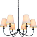 Chandelier, Matte Black with Linen Fabric Shade, 6-Light 28" Modern Farmhouse Linear Pendant Lighting Fixture for Kitchen Island (Black)