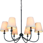 Chandelier, Matte Black with Linen Fabric Shade, 6-Light 28" Modern Farmhouse Linear Pendant Lighting Fixture for Kitchen Island (Black)