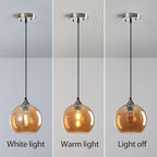 Amber Glass Pendant Lights Kitchen Island Lighting Globe Pendant Light Fixtures Modern Pendant Lighting for Bedroom Living Dining Room Light Fixture (7.87 in, 2 Pack)
