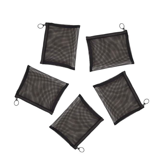 Patu Zipper Mesh Bags, Size M / A6, 5 Pieces, Beauty Makeup Cosmetic Accessories Organizer, Travel Toiletry Kit Set Storage Pouch, Black