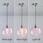 Pink Glass Pendant Lights Kitchen Island Globe Pendant Light Fixtures Modern Pendant Lighting for Bedroom Living Dining Room Light Fixture (9.84 in, 1 Pack)