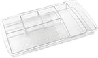 mDesign Expandable Makeup Organizer for Bathroom Drawers, Vanities, Countertops: Organize Makeup Brushes, Eyeshadow Palettes, Lipstick, Lip Gloss, Blush, Concealer - Adjustable Width - Clear