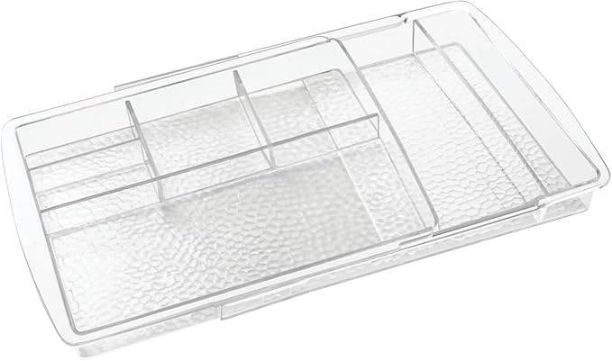 mDesign Expandable Makeup Organizer for Bathroom Drawers, Vanities, Countertops: Organize Makeup Brushes, Eyeshadow Palettes, Lipstick, Lip Gloss, Blush, Concealer - Adjustable Width - Clear