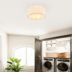 Modern Drum Semi Flush Mount Ceiling Light 3-Lights Modern 17.71" White Drum Ceiling Lighting Fixture Vintage Modern Linen Ceiling Lamp for Kitchen, Basement, Bedroom, Laundry Room