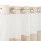 No Hook Linen Shower Curtain with Snap in Liner Set, Hotel Luxury Style Beige Shower Curtain with See Through Top Window, Machine Washable & Water Repellent, 72W x 72L Standard Size