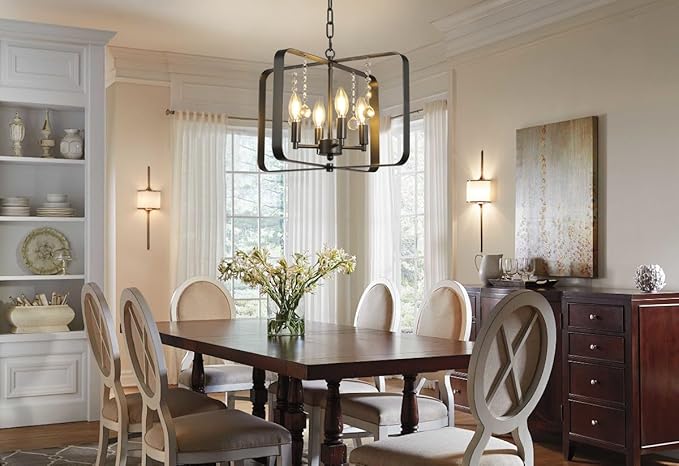Farmhouse Crystal Chandelier,18 Inch Modern Geometric Rustic Vintage Hanging Pendant Ceiling Light Fixture for Dining Room Bedroom Kitchen Island Hallway Foyer Entryway