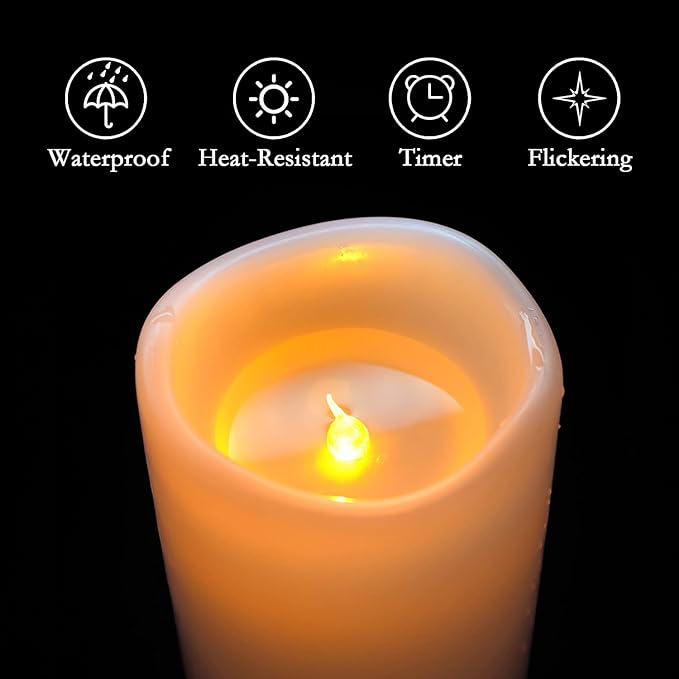 Homemory 6" x 4" Large Waterproof Outdoor Flameless Candles with Remote Control and Timer, Battery Operated Flickering LED Pillar Candles for Indoor Outdoor Lanterns, Porch, Long Lasting, Set of 2