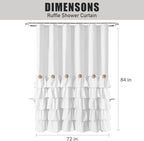 Seasonwood White Ruffle Shower Curtain Farmhouse Shower Curtain 72 X 84 inch Fabric Shower Curtains with Buttons & White Ruffles for Bathroom Bathtubs Decor Accessory