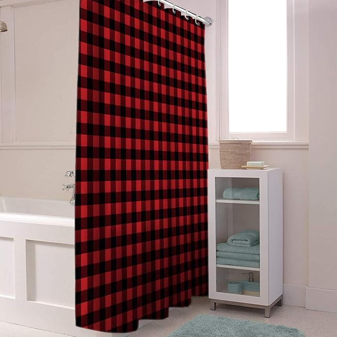 Vandarllin Rustic Red Black Buffalo Check Plaid Pattern Shower Curtain Bathroom Decorations (72x72)