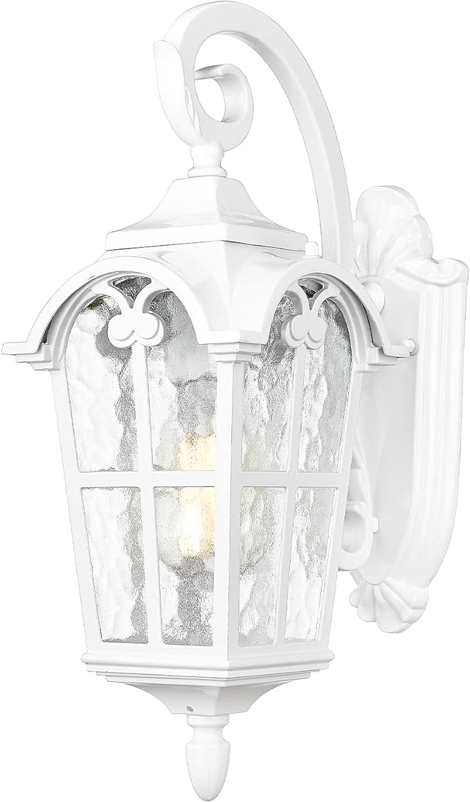 Emliviar Outdoor Wall Lights, 1-Light Modern Outside Lights for House, 17.5 Inch Height with Water Glass, White Finish, WE215B WH