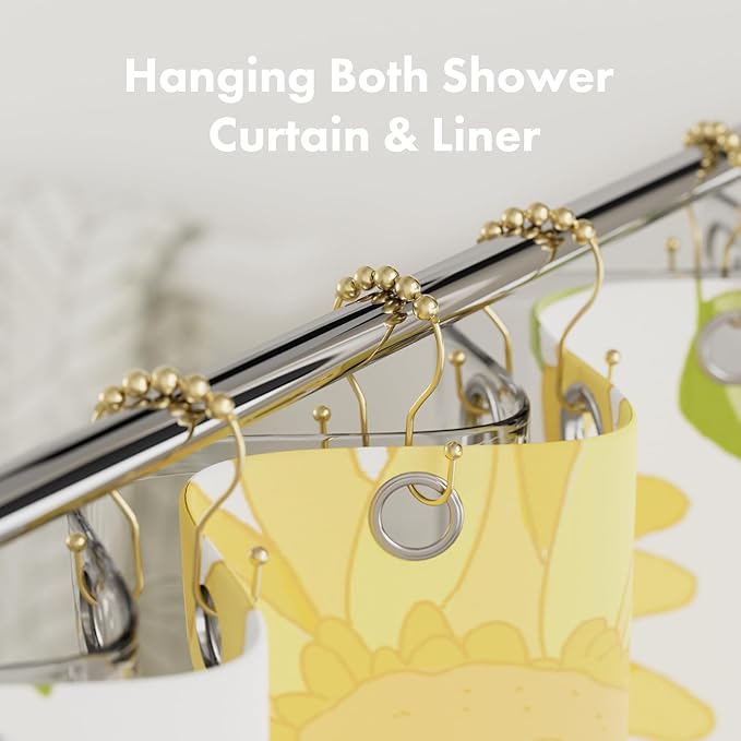 AmazerBath 12Pcs Gold Metal Double Shower Curtain Hooks & Rings, Rust Proof, Smooth Glide, Multipurpose