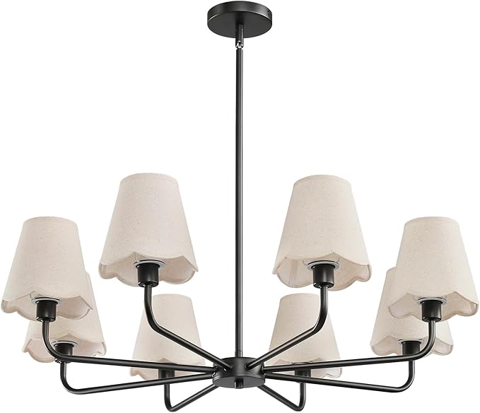 KAISITE Black Chandelier for Dining Room - 8-Light Farmhouse Dining Room Light Fixture Over Table Industrial Kitchen Lighting Fixture Ceiling Hanging Chandelier for Bedroom Living Room Foyer Entryway