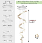 236'' Long Large Crystal Chandeliers LED Chandeliers for High Ceiling Handing Light Fixture for Entrance Hallway Foyer Staircase Lobby Silver