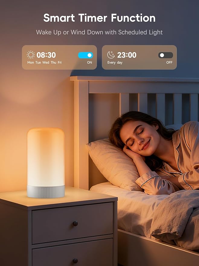 RGBICWW Smart Table Lamp, Touch Bedside Lamp with App Control, LED Desk Lamp with Music Sync, 30+ Scenes & 16M Colors, Smart Lamps for Bedroom Living Room Gaming Dimmable Night Light, Grey