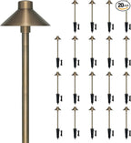 GKOLED Solid Brass Pathway Lights, Low Voltage LED Landscape Path Light, Outdoor Waterproof Accent Lighting, 12V AC/DC, 2700K Warm White, with 3W G4 LED Bulb & Large Rugged Slot Spike, 20 Pack