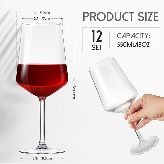 Set of 12 Unbreakable Acrylic Wine Glasses with Stem, 19 oz Plastic Wine Glasses Reusable Clear Goblet BPA-Free for Outdoor Drinking, Pool, Travel, Camping or Picnic Gift Supplies(Square)