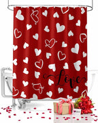 Vandarllin Red Valentine's Day Shower Curtain, Valentines Love Heart Shower Curtains Set with Hooks, Waterproof Fabric Bathroom Curtains Decor Home Accessories, 60 X 72 Inch Long