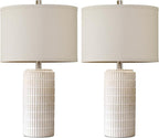 23'' Set of 2 Modern Ceramic Table Lamps for Living Room Bedroom, Nightstand Farmhouse Beige White Desk Lamp for Bedside End Table Entryway, 2 LED Bulbs Included