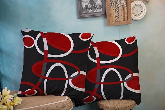 CAPSCEOLL Black White Red Geometric Circle Printing Decorative Throw Pillow Case 18X18Inch 2PCS Home Decoration Pillowcase Zippered Pillow Covers Cushion Cover