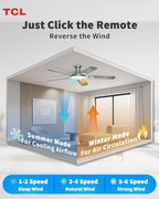 TCL 52" Low Profile Ceiling Fan with Light, Slim, Silver, Flush Mount, DC Reversible Motor, 6 Speeds, Remote Control, Noiseless, Dimmable, LED Light, 3CCT, Modern Ceiling Fan for Bedroom Living Room