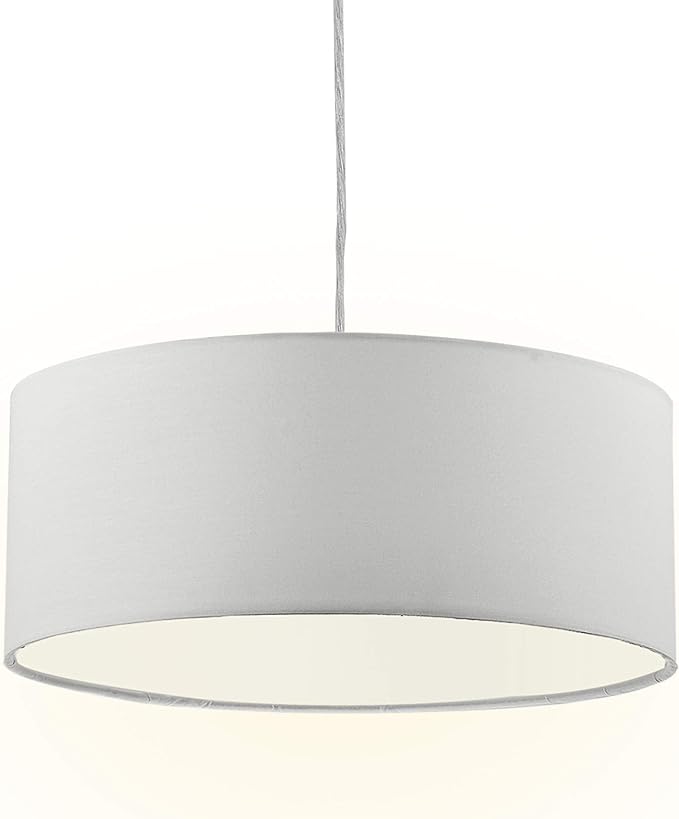 SomSom Modern Fabric Pendant Light, 15" Classic 3-Light Drum Ceiling Chandelier, White Drum Shade, Round Frosted Acrylic Diffuser, Lamps for Living Room